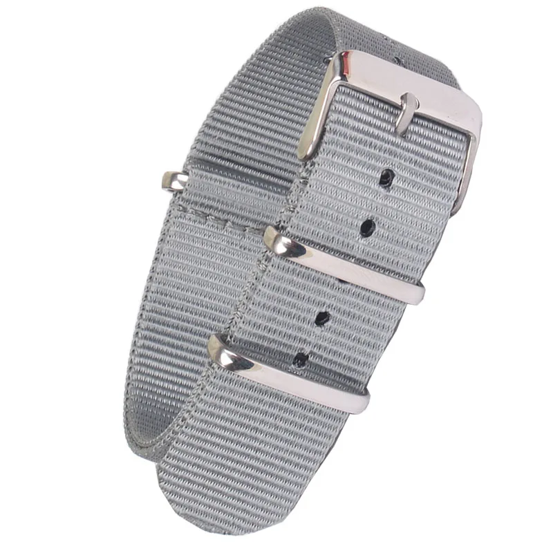 Durable Solid Color Nylon Watchband with Stainless Steel Buckle - Brown, Red, Black Strap Options