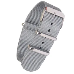 Durable Solid Color Nylon Watchband with Stainless Steel Buckle - Brown, Red, Black Strap Options - 22mm (Grey)