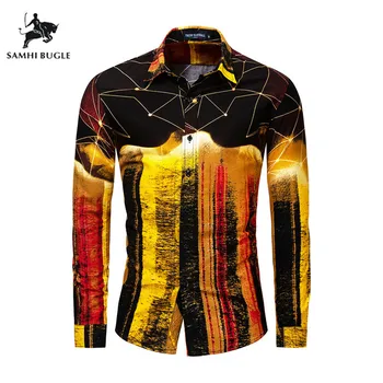 

High Quality New 2019 Fashion Men Shirts Hip Hop Slim Fit Long Sleeve Hawaiian Shirt Casual Streetwear Male 3D Print Shirt