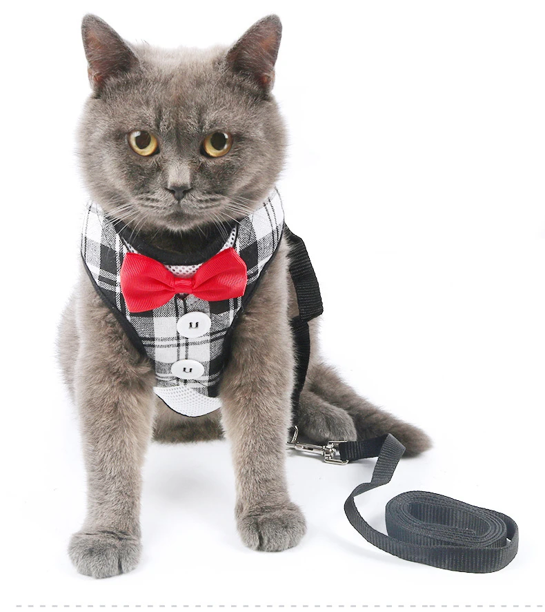 PUPISHE Pet Dog Harness Tuxedo Wedding Dog Harness Cat Harness and Leash Set for Small Dog Soft Mesh Bow Adjustable Chihuahua