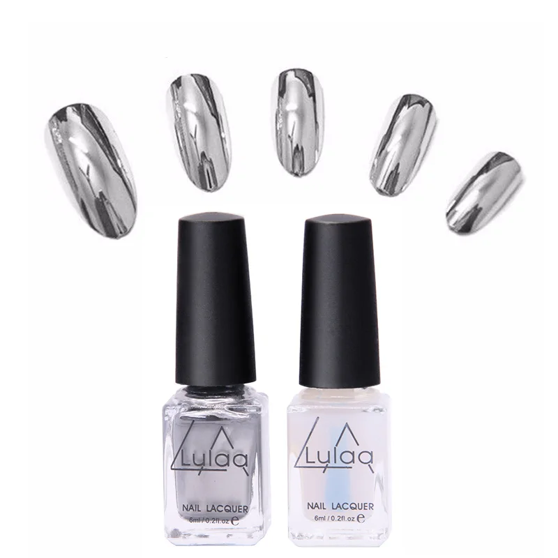 2pcs Metallic Polish Professional Gel Nails Silver Gel Nail Varnishes Metal Glue Gel Top And