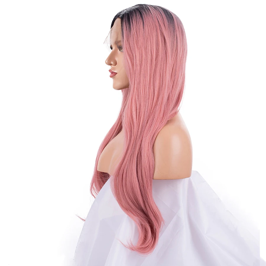 FANXITON розовый Ombre Парик Синтетические волосы на кружеве парик для черный Для женщин 130% 24 дюймов Синтетический волнистые волосы длинные