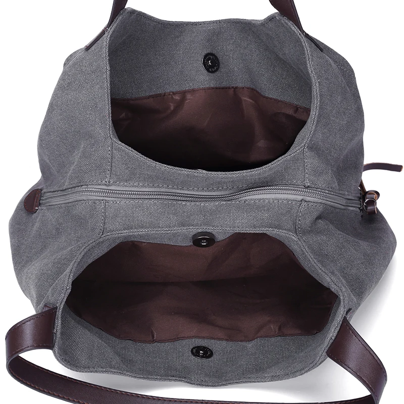 Womens Canvas Handbags Female Hobos Single ShouldBags Vintage Solid Multi-pocket Ladies Totes,Coffee
