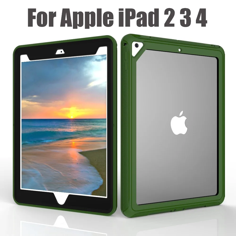 

For Apple iPad 2 3 4 PC + TPU Armor Shockproof Protective with Transparent Back Cover Case For iPad 2 / 3 / 4