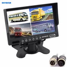 DIYSECUR 4PIN DC12V-24V 7 Inch 4 Split Quad LCD Screen Display Rear View Video Security Monitor for Car Truck Bus CCTV Camera