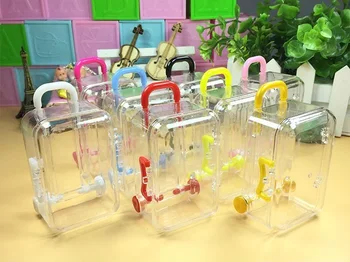 

100pcs New transparent suitcase candy box plastic wedding favor box gift box wen6053