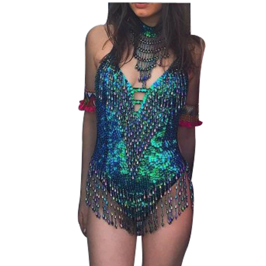 2018 backless Sequins bodysuit women Bodycon Jumpsuit Romper sexy tassel body feminino Elegant beachwear macacao feminino