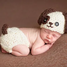 Новорожденная шапка для щенка, детская шапка для собак и детский подгузник, новорожденный крючком фотография Опора. новорожденный. Размер: 0-1 м, 3-4 м