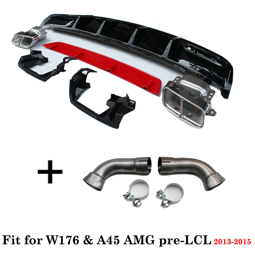 A45 диффузор+ 304 Нержавеющая сталь 4-выпускной наконечник из АБС-пластика подходит для Mercedes Benz W176 Sport Edition A180 A200 A250 2013 - Цвет: 2013-2015