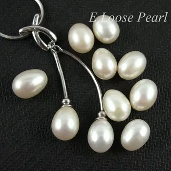 

wholesale AA Freshwater Pearl Rice pearl White Teardrop 0.8mm Half hole Earrings 7.5-8.0mm 10pcs