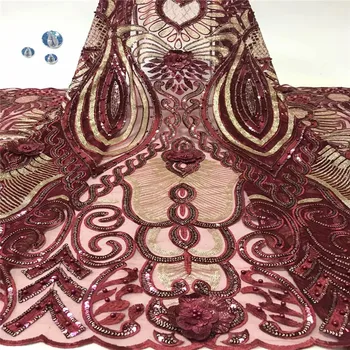 

2019 Latest Nigerian Lace Fabrics For Wedding 2019, African French Lace Fabric High Quality 3D Lace, Beads Lace With Sequins