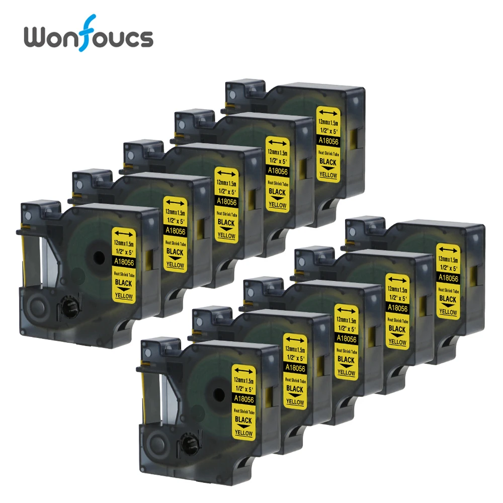 

Dymo Compatible Industrial Heat Shrink Tubes 10 Packs 18056 Wire Cable Labels Black On Yellow IND Tapes For Label Maker RhinoPro