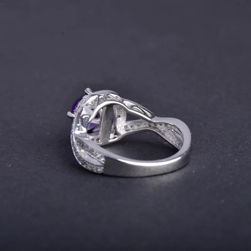 CSJ Fine Jewelry 925 Sterling Silver Ring Purple Nature Amethyst stone Women Wedding Anel Aneis Gemstone Rings