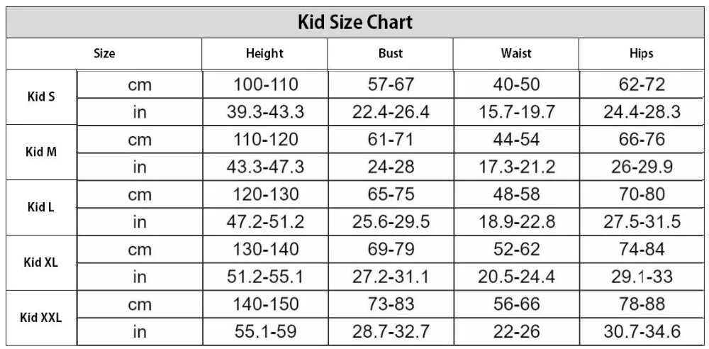Kid size for girl