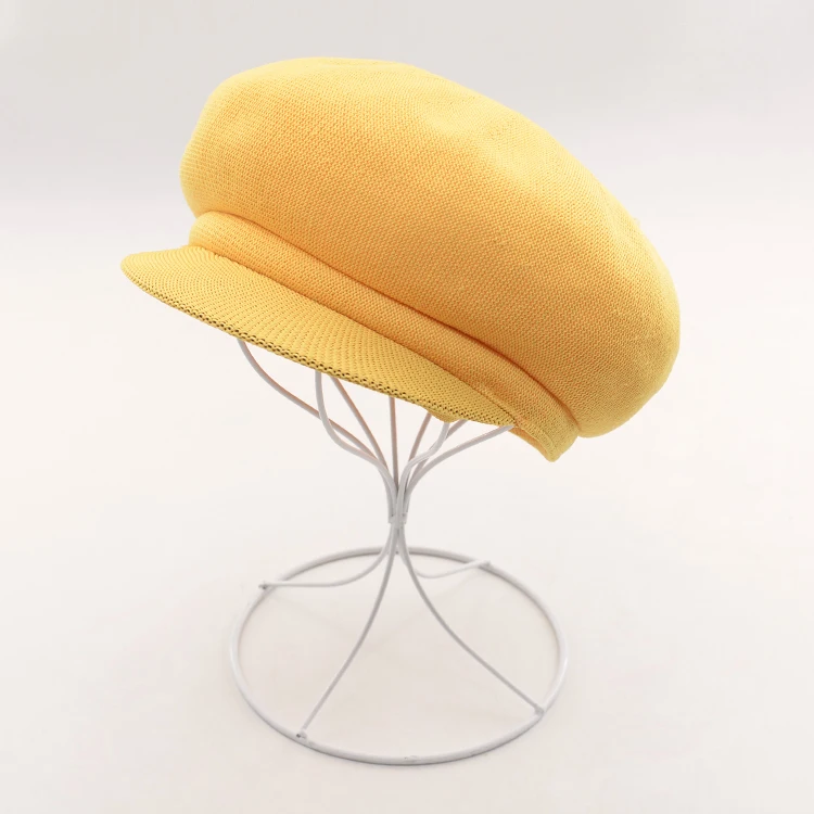 Стильный весенний вязаный Воздухопроницаемый винтажный весенне-осенний женский берет французский художник шапочка восьмиугольная шляпа - Цвет: Цвет: желтый
