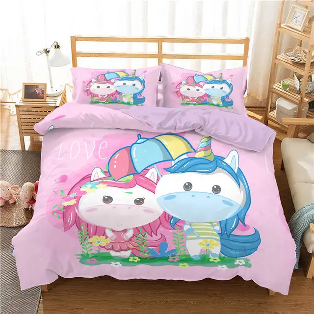 ZEIMON 3D Unicorn Bedding Set Duvet Covers Pillowcases Cartoon Comforter Luxury Bedding Sets Bedclothes Girl Children Home Decor SXJ0499-5