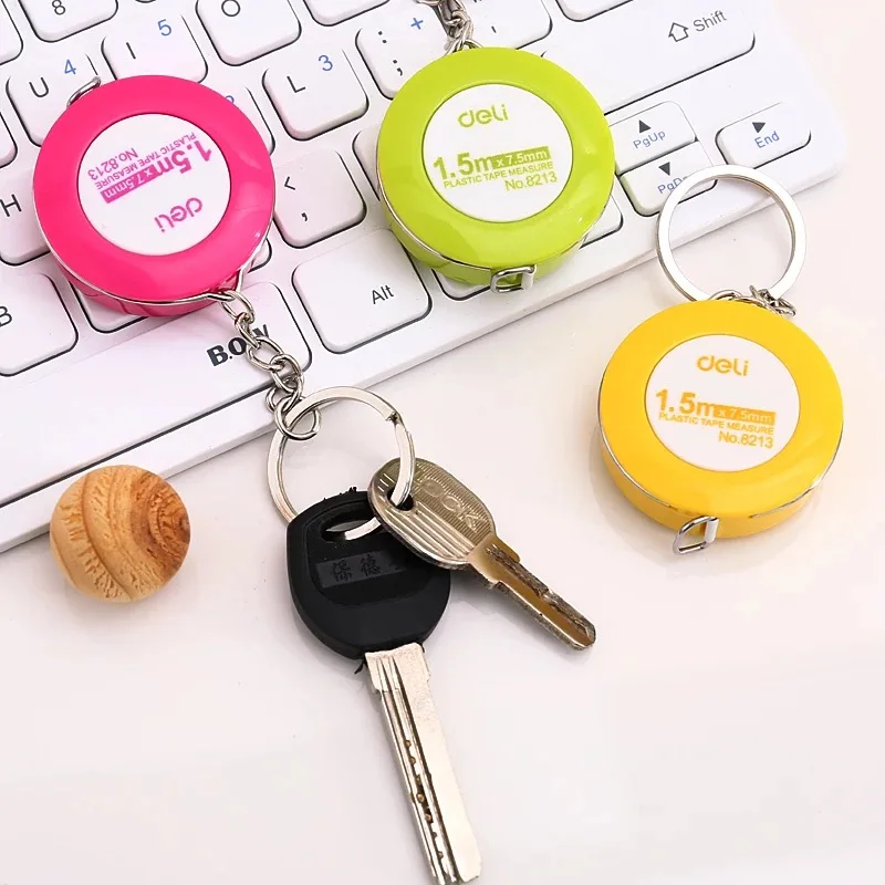 

Kawaii Candy Color Multi-function Key Card Holder with Mini Tape Measure Creative Keychain Organizers Office Stationery Supplies