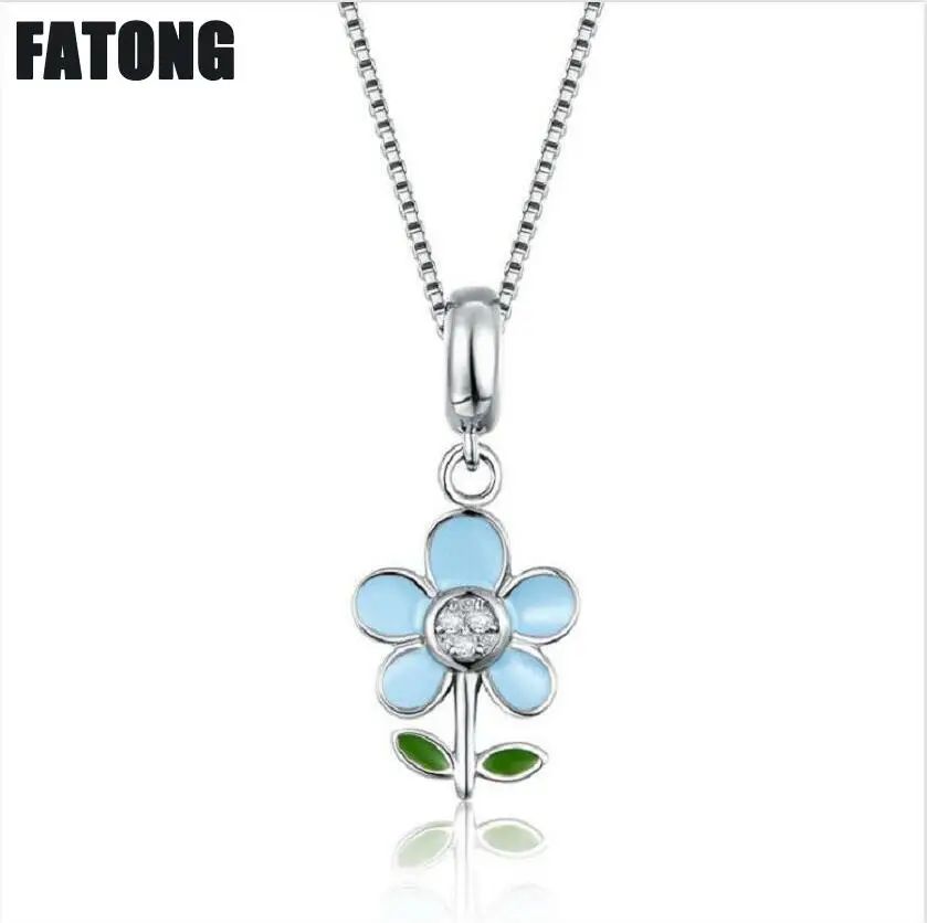 

925 sterling silver sweet flower Korean necklace female epoxy jewelry J0280