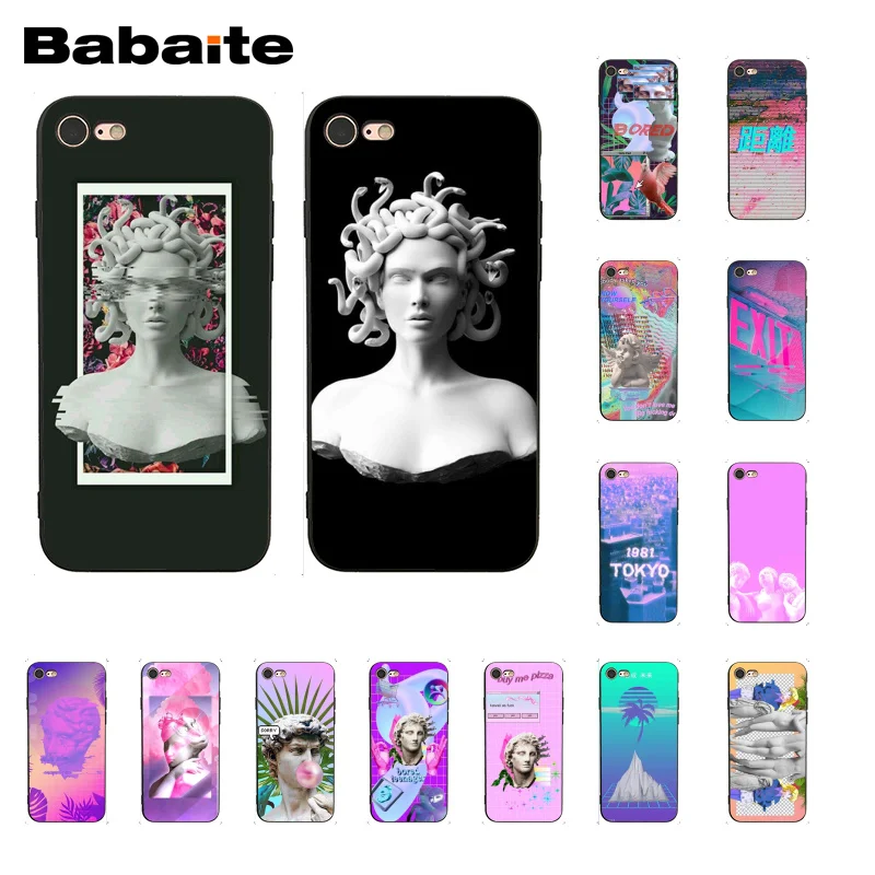 Babaite Medusa Vaporwave Glitch Art Cover Black Soft Shell Phone Case for iPhone 5 5Sx 6 7 7plus 8 8Plus X XS MAX XR 10 Case