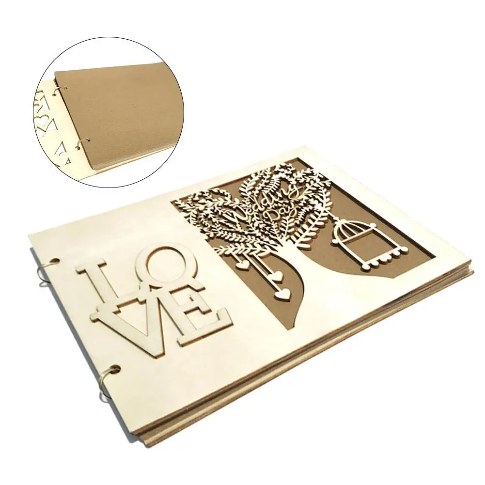 

Groom Pattern Photo Frame Wooden Bride Wedding Guest Book Autograph Album Signature Book