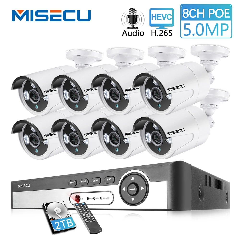 MISECU HD 8CH 5MP POE Sistema di Telecamere di Sicurezza Kit H.265 Registrazione Audio IP Della Mac