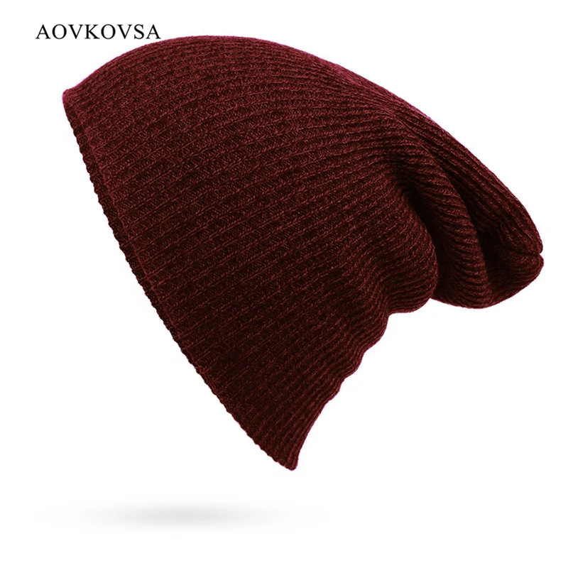 

AOVKOVSA 2017 Hot Fashion Striped Men Knitted Hat Cotton Pumping Needle Sets Of Head Caps Women Winter Warm Wool Cap