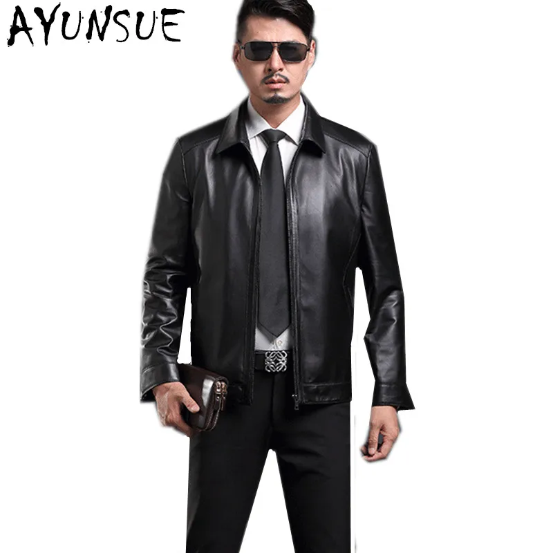 AYUNSUE/роскошная кожаная куртка из натуральной кожи, мужская куртка, черные Куртки из натуральной кожи, Chaqueta Cuero Hombre, большие размеры 4XL, FYY579 - Цвет: black