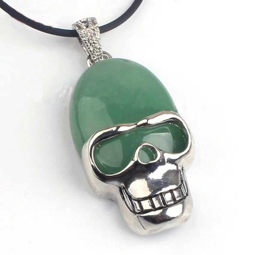 

100-Unique 1 Pcs Hyperbole Style Silver Plated Skull Head Shape Natural Green Aventurine Pendant