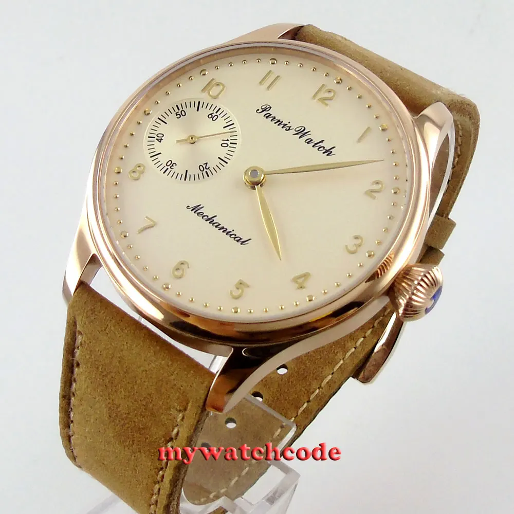 parnis light yellow dial golden case 6497 movement hand winding mens watch P448 parnis light yellow dial golden case 6497 movement hand winding mens watch P448