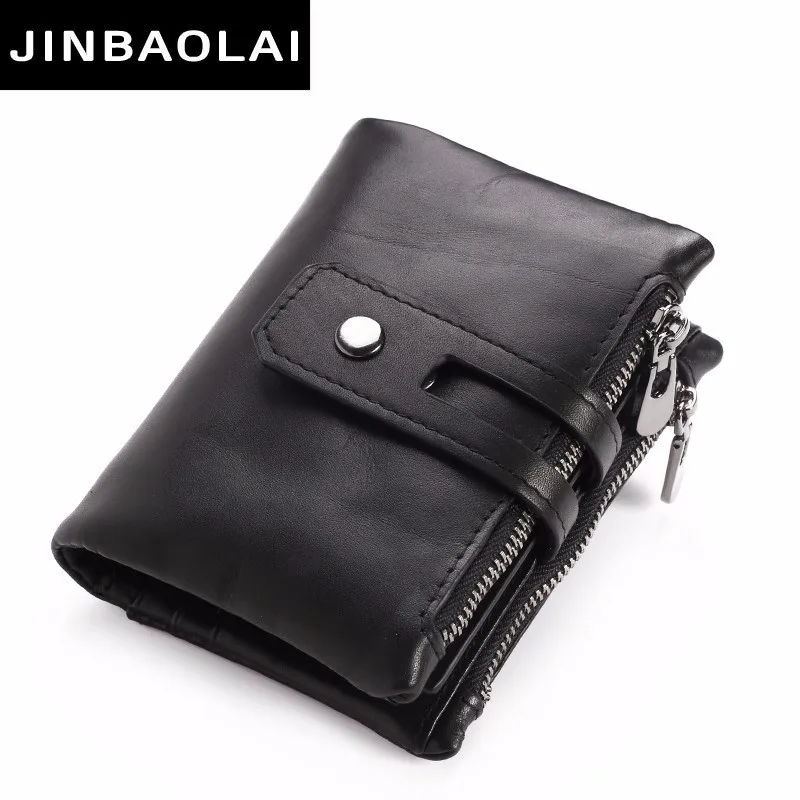 

Brand Men Wallet Genuine Leather Purse Male Short Leather Mens Money Bag Double Zippers Purse