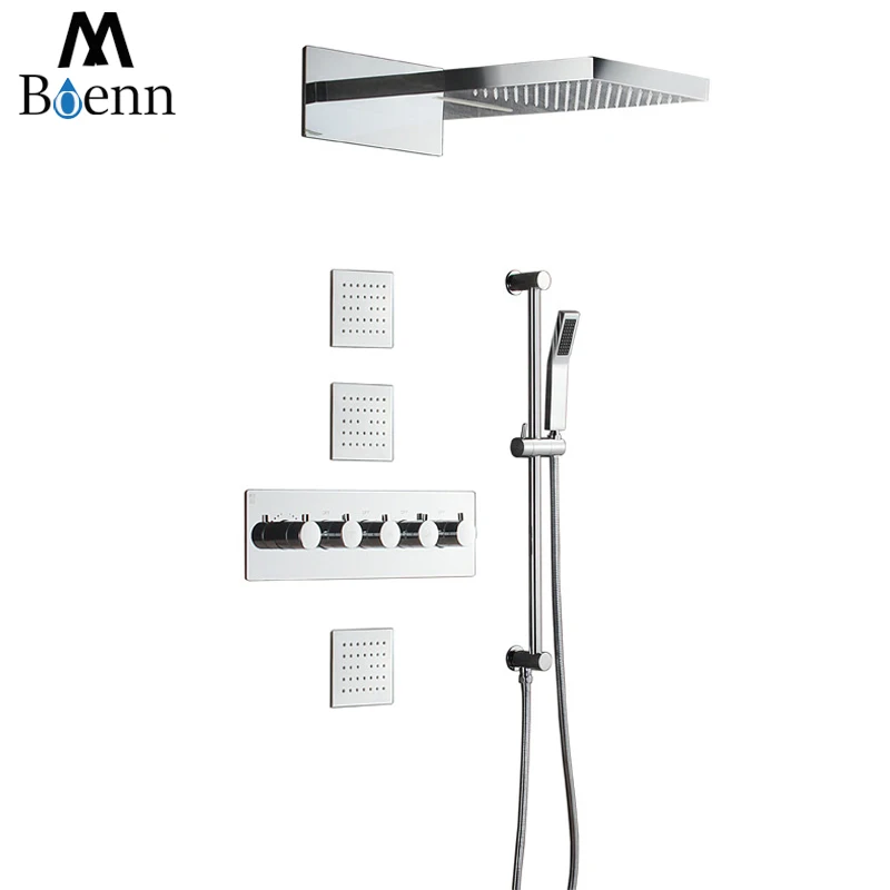 

Conceal Shower Faucet 304 SUS Mirror Polished Big Rain Shower Head Rainfall Waterfall Showerhead Thermostatic Maasage Showers
