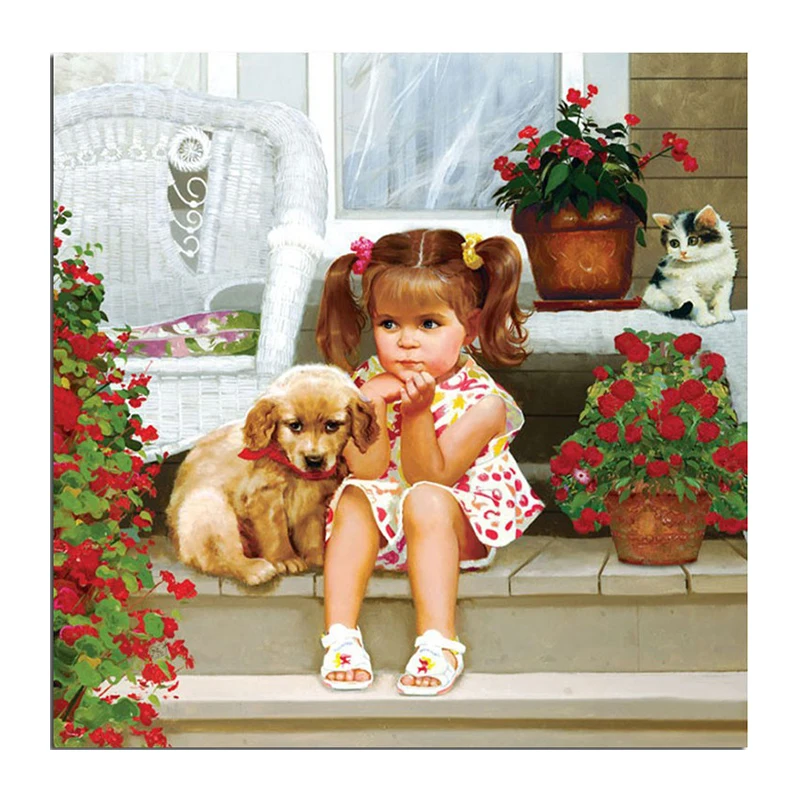 3D Girl Dog 80x80cm Full Drill Diamond Embroidery 5D DIY Diamond Painting Cross Stitch Fashion Mosaic Pictures Of Rhinestones 