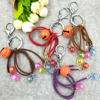 

100pcs/Lot Leather Keychain Car Pendant Handbag Decorations Key Chain Bells Keyring Pearl Key Ring