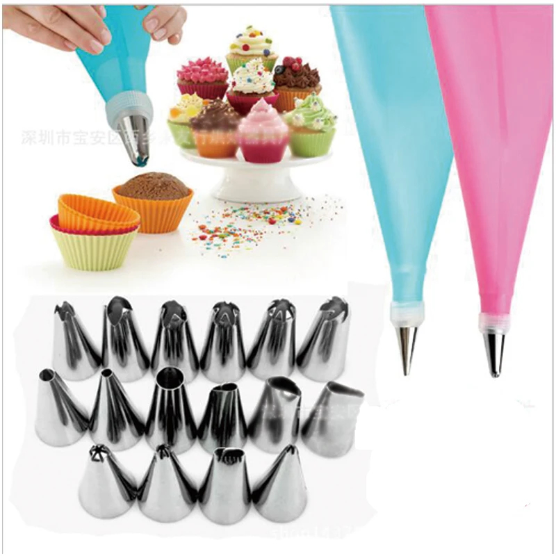 

DIY 18PCS Pastry Nozzles And Coupler Icing Piping Tips Sets Stainless Steel Rose Cream Bakeware Cupcake Cake Decorating