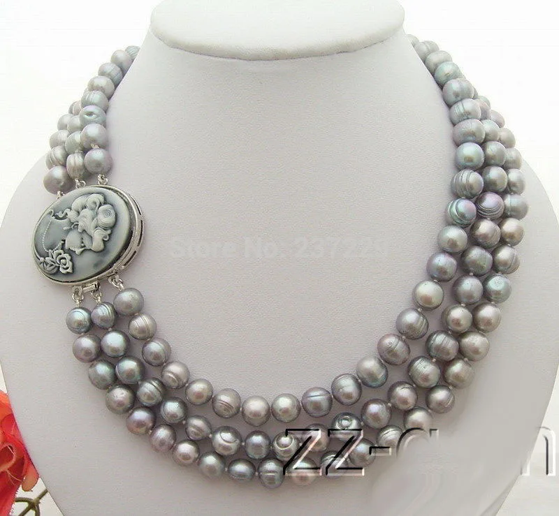 

Wholesale price FREE SHIPPING ## 8-9MM Grey Pearl Necklace-Shell Clasp