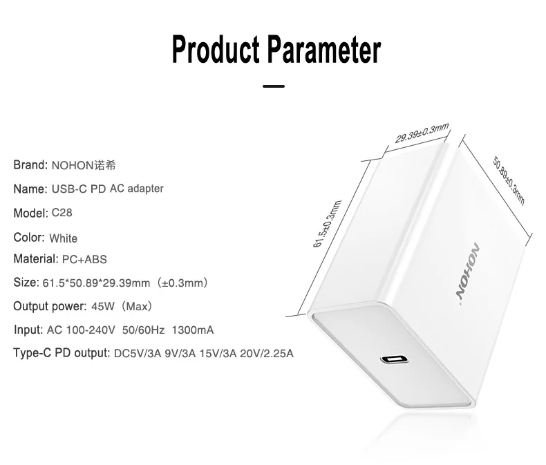 NOHON usb type C PD зарядное устройство для iPhone X 8 Plus 8 MacBook USB-C зарядное устройство Быстрая зарядка 45 Вт адаптер питания питания