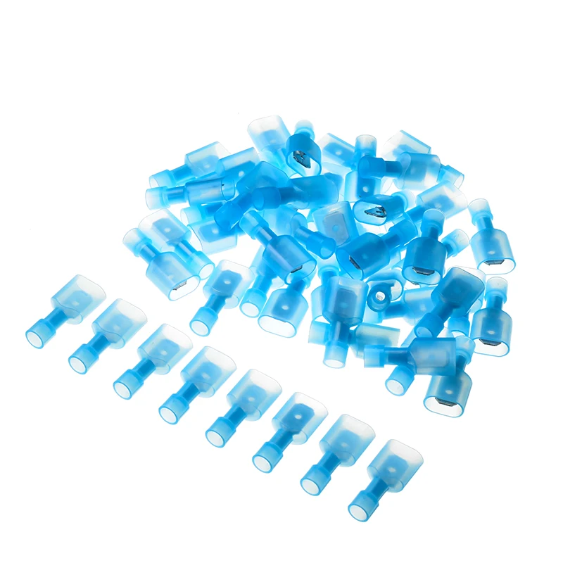

50pcs 16-14AWG Blue Fully Insulated Wire Cable Connector Crimp Spade Terminals Car Audio