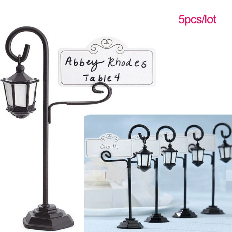 5pcs Vintage Mini Chalkboard Street Light Shape Place Card Holder Table Number for Wedding Event Party Decoration Accessories (1)