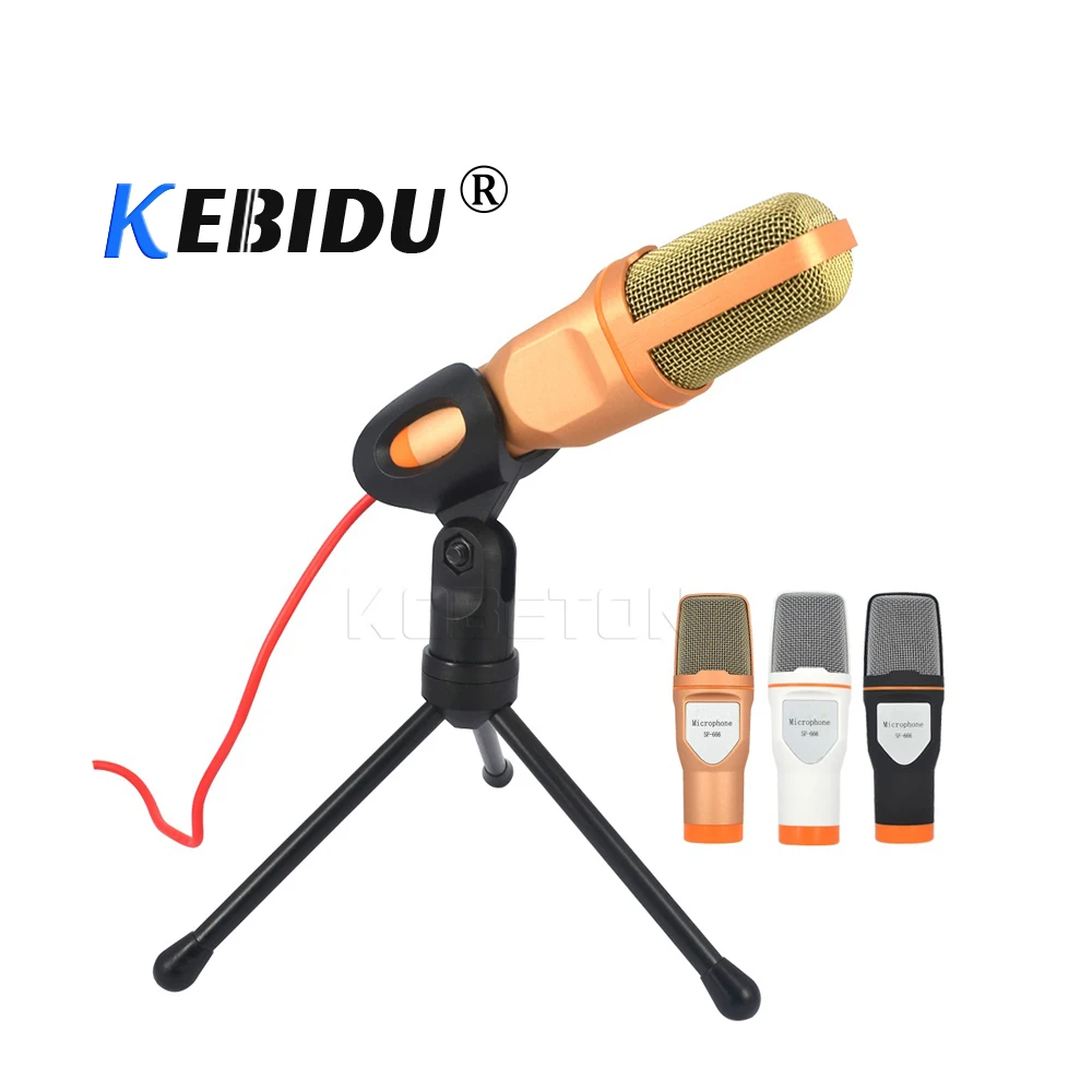 

kebidu SF-666 Wired Stereo Sound Podcast 3.5mm Jack Studio Microphone with Holder Clip for Chatting Singing Karaoke