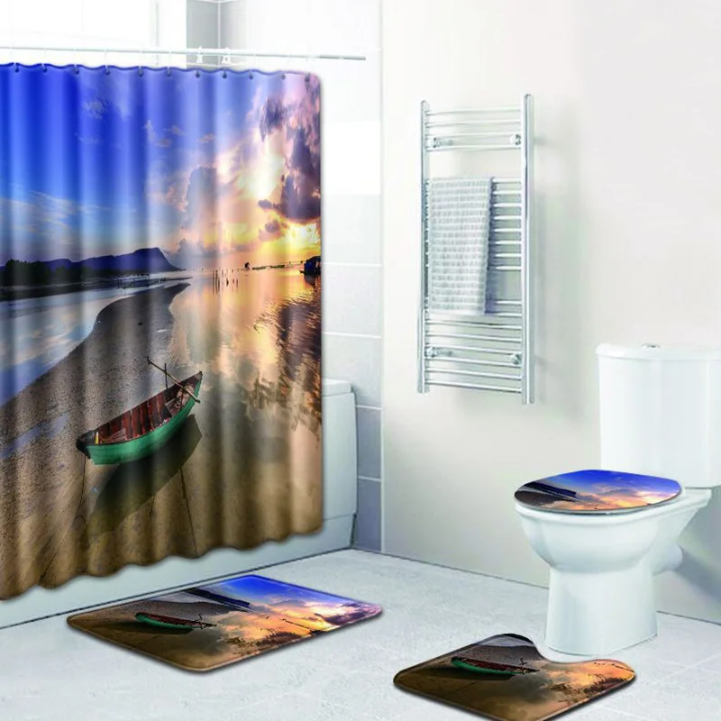 4 компл. для ванной ковер и ковер Sunset glow крышку унитаза для ванной нескользящие ковер пейзаж и занавески - Цвет: 6110