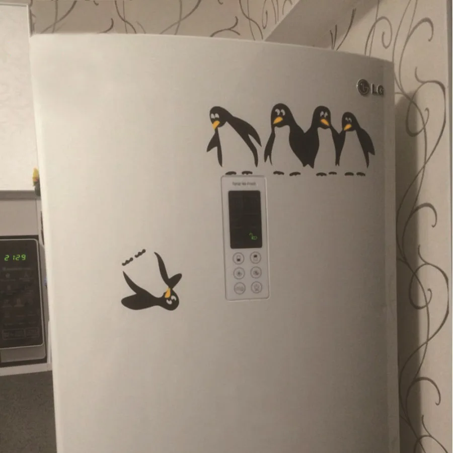 Funny penguin kitchen fridge sticker kitchen wall sticker carved white border wall stickers home decor living room