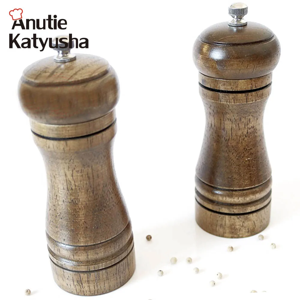 

1 Pc 5 Inch Wooden Salt Pepper Grinder Spice Mills Hand Movement Manual Oak Wood Pepper Mill Kitchen Grinder Tools Ceramic Core