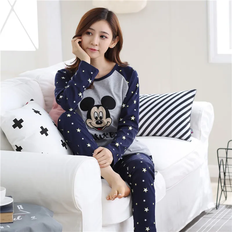 

Pajamas Sets Women Striped Striped Bear Cotton Cartoon Fashion Women Long Sleeve Sleepwear Suit 2 piece Sexy Spring Home Lounge