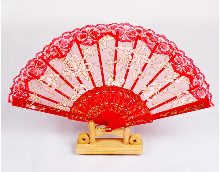 

Women Bridal Accessories Fans Handmade Red Lace Bridal Hand Fans Classical And Seashells Folded Fan Party Bridal Wedding Decor