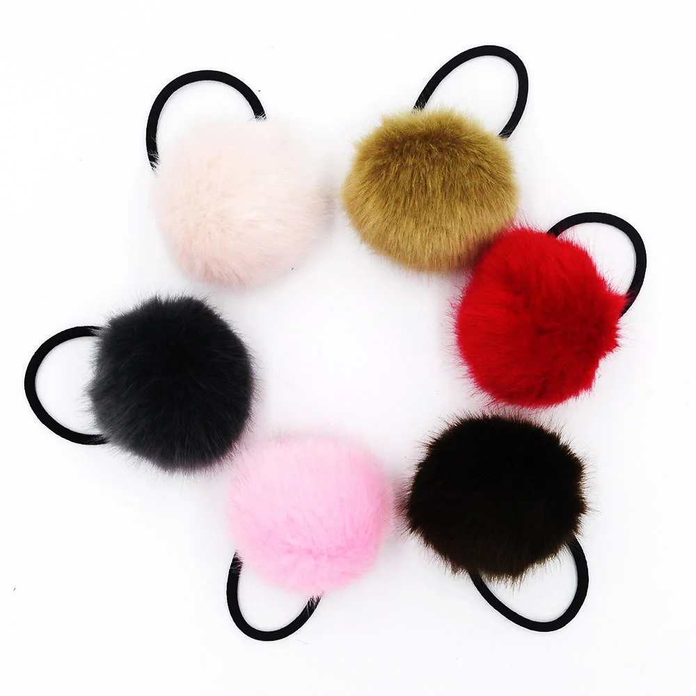 

New Artificial Ponytail Holders Girls Hairband Rabbit Fur Ball Elastic Hair Rope Rings Ties Bands Headband Hair Accessories