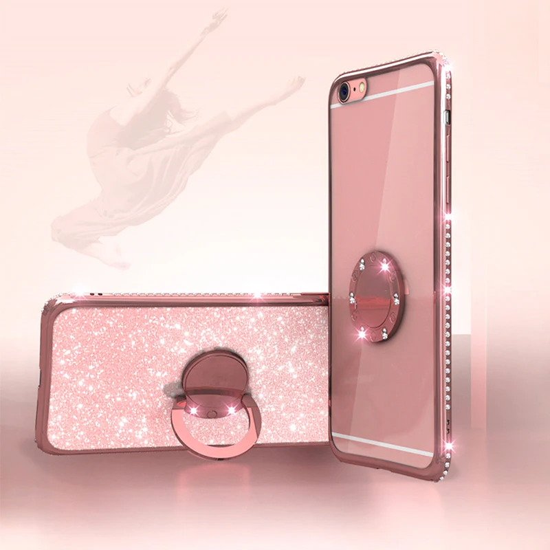 For iPhone XS Max Xr 8 7 6S 6 s Plus Glitter Diamond Magnetic Finger Ring Kickstand Case For Samsung Galaxy S9 Plus Note 9 Cover (14)