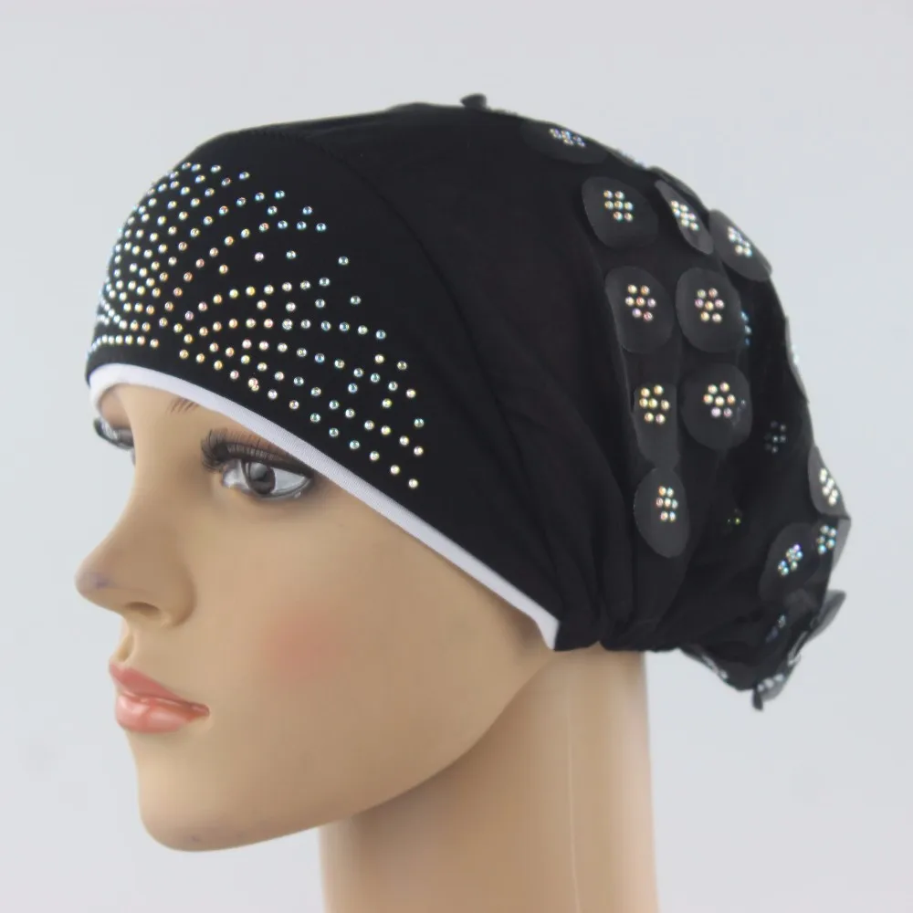 

Muslim Hijab Caps Inner Islamic Underscarf Hats Stretchable Beautiful Piece Flower Drill
