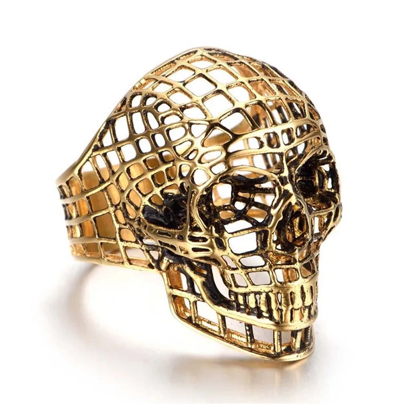 

Big Size Gold Color Hollow Skull Face Men's Rings Punk Titanium Steel Skeleton Finger Rings Hiphop Christmas Party Jewelry 45654