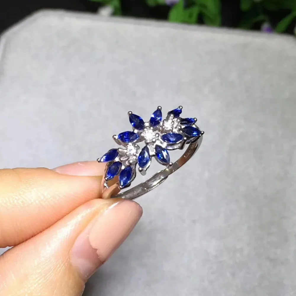 

Large extravagant flowers Natural blue sapphire gem Ring S925 Silver Natural gem stone Ring girl Women's party gift fine Jewelry