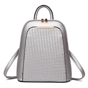 

Fashion Silver Color PU Casual Women Backpacks High Quality Girl's Schoolbag Adjustable Straps Zipper